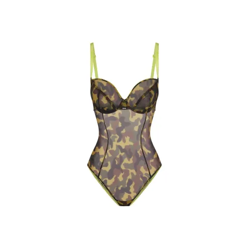 SKIMS Ультра Тонкая Сетка PICOT Brief Комбинезон Body Suit Женский DAFFODIL CAMO Camouflage Нарцисс