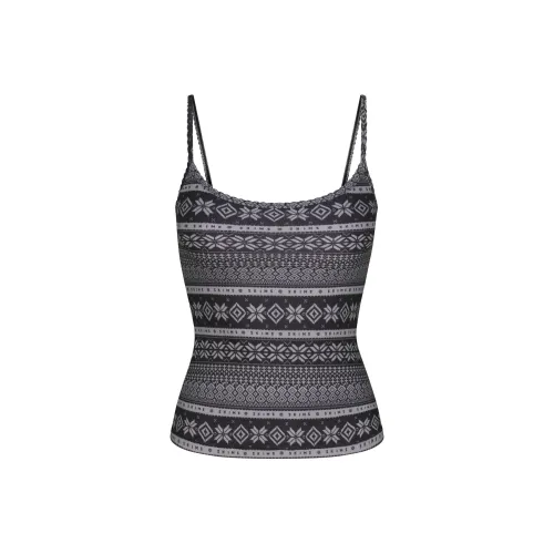 Skims Праздничная коллекция FW24 Логотип Плюшевый POINTELLE CAMI Топ на бретелях Женский Оникс Зеркальце Fair Isle