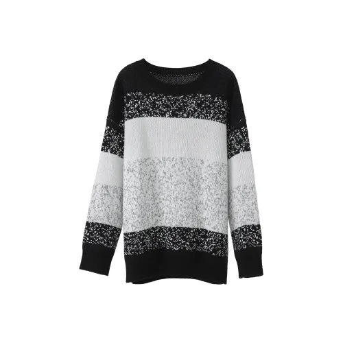 Fstudio Корейский стиль Маленький Многоцветный Круглый вырез Теплый Трикотаж Свитер Женский Черный Белый
