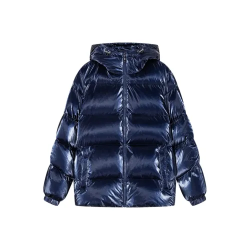 DKNY FW22 Однотонный С капюшоном Утолщенный Пуховик Женские Металлический Синий