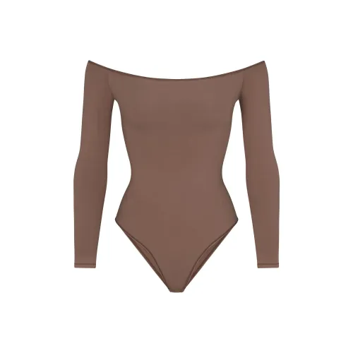 SKIMS Хлопок Джерси Off The Shoulder Комбинезон Женские Трюфель Truffle