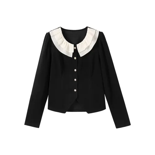 Роскошь Рубашка Женские Черный Контраст Абрикос