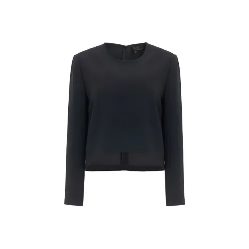 BESIONIA Однотонная Длинная Рубашка с Длинными Рукавами и Круглым Вырезом Женская Черная