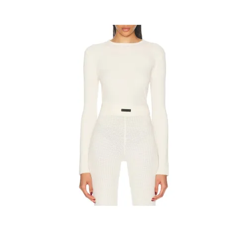 Fear Of God Essentials FW24 Waffle Облегающий Длинный Рукав Трикотаж Женский Айвори Белый Оболочка