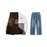 Комплект одежды (Кофейный, двусторонний, пуховик + винтажные синие джинсы)