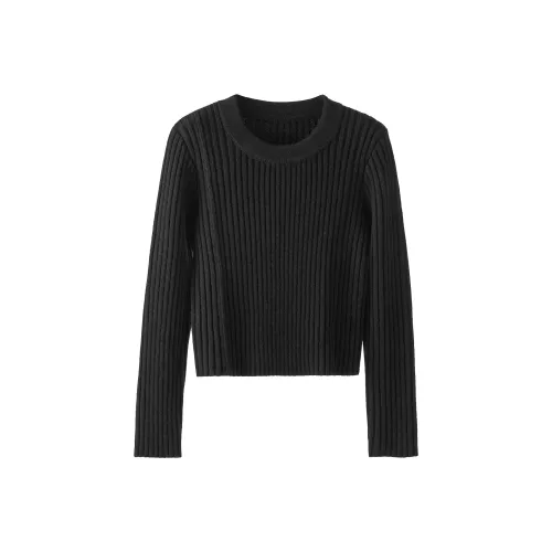 Fstudio Корейский стиль Круглый вырез Модный Внутренний слой Трикотажный свитер Женский Черный