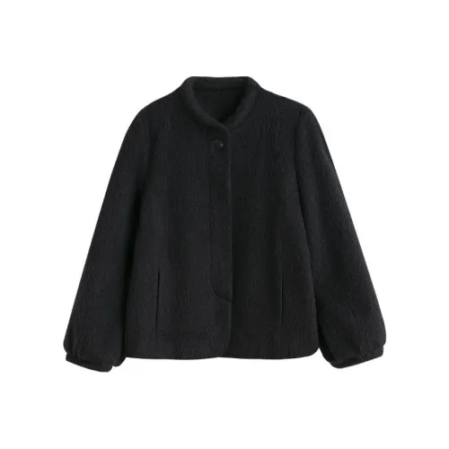 HACHIXIAOJIE Fog Бархат Черный Женские Куртки