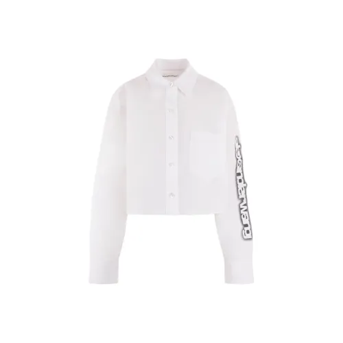 Alexander Wang HALO Принт Укороченная Рубашка с Кнопкой и Высоким Вырезом Женская Белая