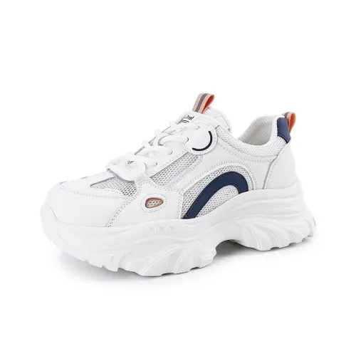 Spider King Дышащий и Легкий Низкий Топ Кроссовки с Толстой Подошвой Женские Бежево-Синие