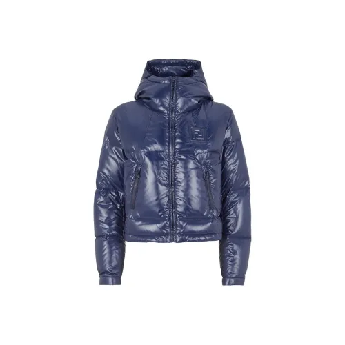 FENDI SS22 Однотонный Блестящий С капюшоном Утолщенный Пуховик Женский Синий