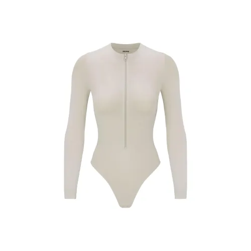 SKIMS FW24 Мягкий Сглаживающий Бесшовный Комбинезон с Длинным Рукавом BODYSUIT Женские Камень Каменный Цвет