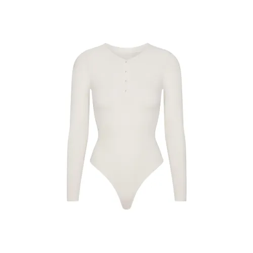 SKIMS FW24 Хлопок Джерси Длинный Рукав Henley Комбинезон Женские Мраморный Мраморный