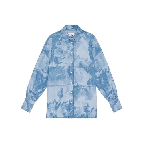 GANNI SS24 Рубашка Женская Светло-Синяя Серый