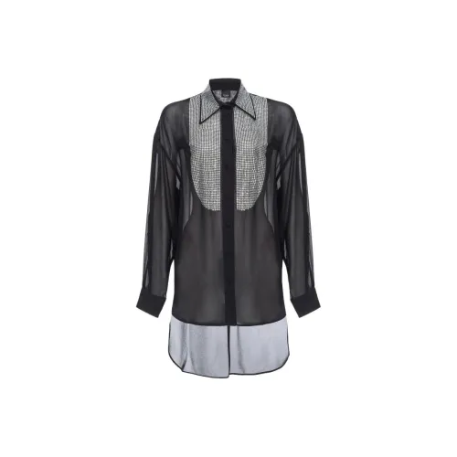 PINKO Рубашка из жоржетового шелка с камниями женская черная