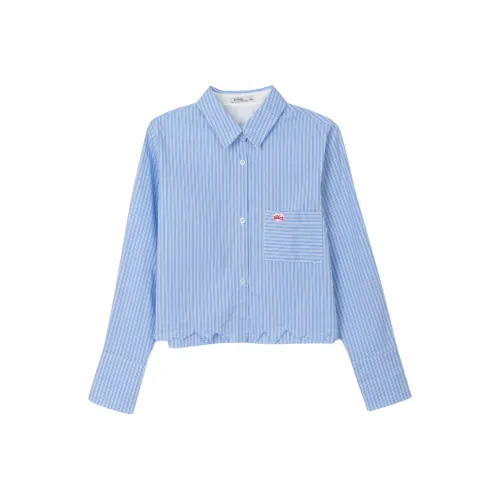 FAWENXIANGZI Рубашка Женская Светло-Синяя Полосатая