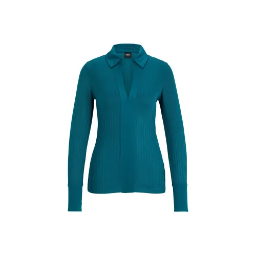 Hugo Boss Ткань в рубчик Длинный рукав Блоуз с воротником Джонни Рубашка Женская Светло-зеленый