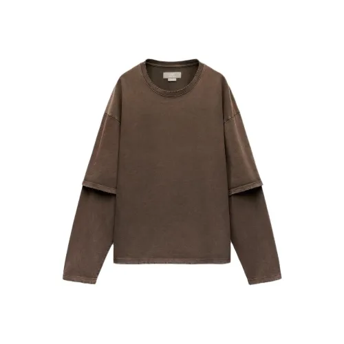 ZARA Т-рубашка с оборванным рукавом женская коричневая