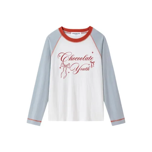 CHOCOOLATE Реглан рукав T-рубашка Женская Синяя Белая