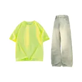 Комплект одежды (Неоново-зеленый топ + Желтые грязные штаны)