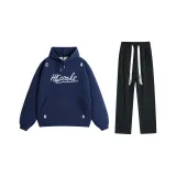 Комплект одежды (Темно-синий свитшот + черные штаны) с флисовой подкладкой