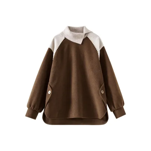 OUNIXUE Толстовка Женская Кофейного и Хаки цвета