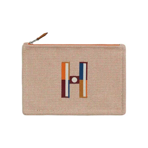 HERMES Хлопок Путешествие Сумка для хранения Трумпет Унисекс Оранжевый и Светлый Тауп