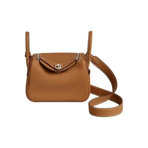 HERMES Lindy Swift Телячья кожа Сумка через плечо Сумка Mini Женская 37 Золотисто-коричневый