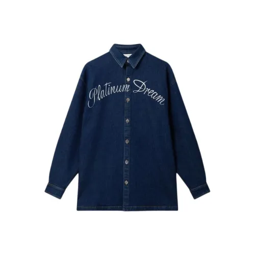 Stella McCartney Platinum Dream Embroidered Oversized Denim Shirt Women's Dark Blue Stella McCartney Платина Dream Вышитая версия Oversized Джинсовая рубашка Женская Темно-синий