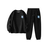 [Thickened и с флисовой подкладкой] Черный (B Граффити Синий Медведь Логотип на груди) + Черный (B Граффити Синий Медведь Логотип на штанах)