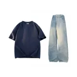 Комплект одежды (Темно-синий топ + Винтажные синие штаны)