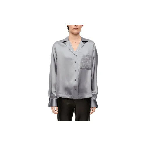 LOEWE Пижамная блузка из шелка рубашка женская мышка серый