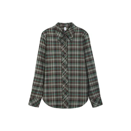 Lucybaily Рубашка Женская Зеленый Кофейный Клетка