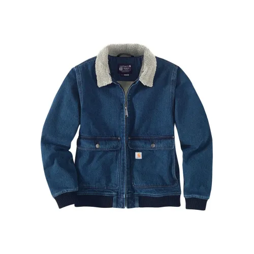 Carhartt 105446 Женские Relaxed Fit Деним С подкладкой из овчины Куртка Куртки Пальто Уровень 2 Противоколодный Женский Синий
