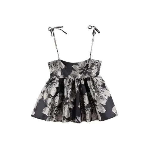 IQC Топ на бретелях Женский Черный Цветочный