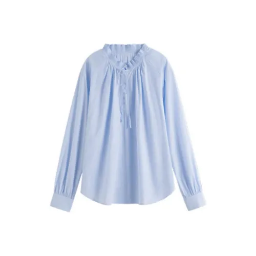 FANSILANEN Корейский стиль Длинный рукав Рубашка Женская Синяя