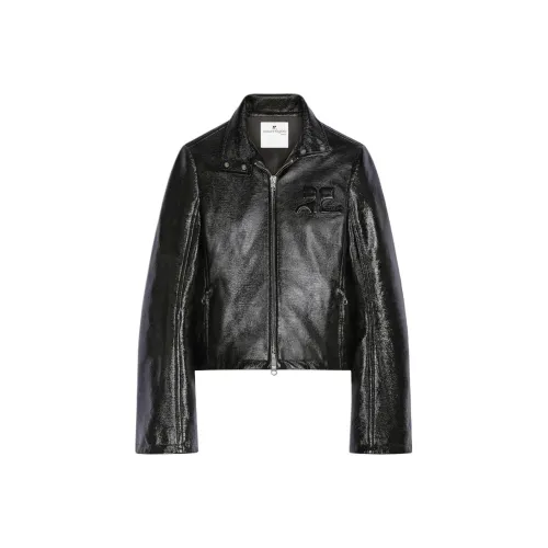 COURREGES SS24 ZIPPED Виниловая Куртка Куртки Пальто Женская Черный Черный