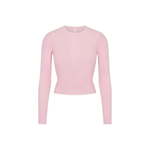 SKIMS FW24 Fake Day Collection Свитер POINTELLE LONG SLEEVE TOP Трикотаж Женский Детский Розовый Светло-Розовый