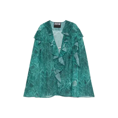 VERSACE FW24 Шифон Рубашка Женская Изумрудно-Зеленая