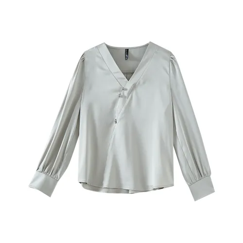 OUNIXUE Шифон Рубашка Женская Серого цвета