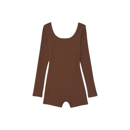 Victoria's Secret Розовый Основа Хлопок Ребристый Длинный рукав Комбинезон Ганаш Комбинезон Женский Ганаш