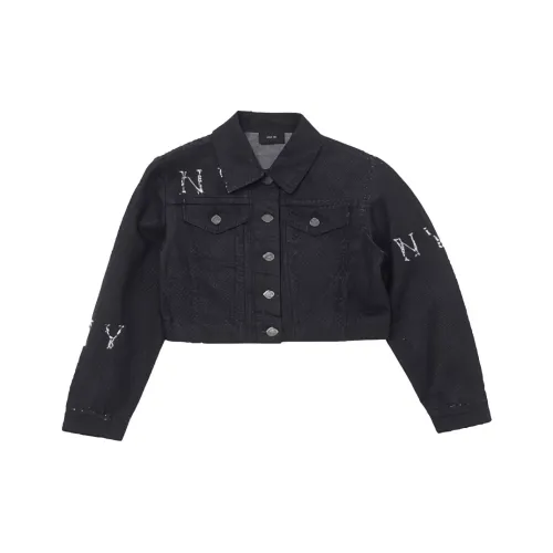 MLB New York Yankees Женские MEGAGRAM HOT FIX DENIM TRUCKER Куртка Куртки и Пальто Женские Черный