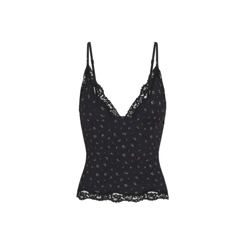 SKIMS FW24 FITS EVERYBODY Кружево Треугольник CAMI Топ на бретелях Женские Оникс ROSEBUD Принт Агатовый принт с бутонами роз