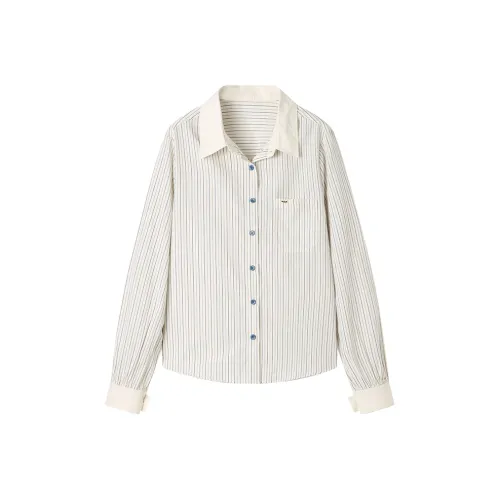 Корейский стиль рубашка женский бежевый абрикос полосы