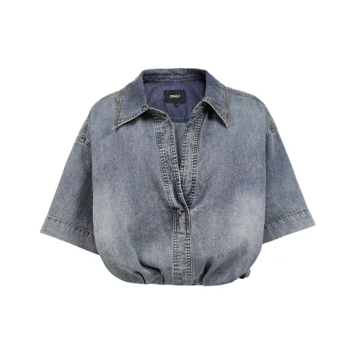 Only Рубашка Женская Вымытый Деним Синий