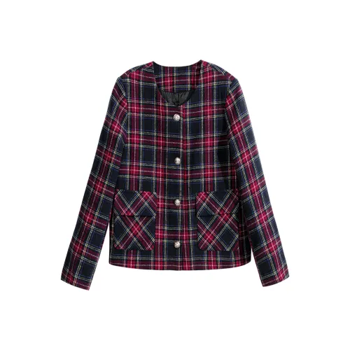 Wbwq Куртки Пальто Женские Красный Синий Клетка