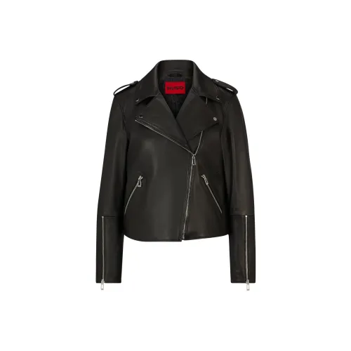Hugo Boss Обычный крой Байкерская куртка В Кожаные куртки и пальто Женские Черный