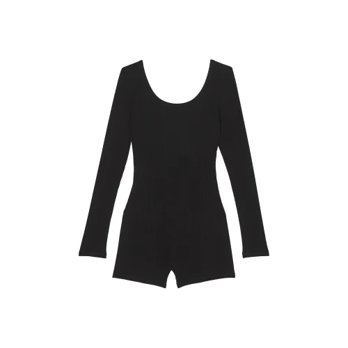 Victoria's Secret Розовый Основа Хлопок Ребристый Длинный рукав Комбинезон Чисто черный Комбинезон Женские Чисто черный