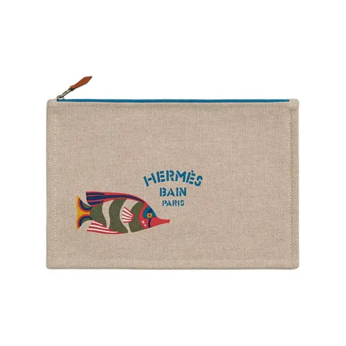 HERMES Traffic Jam Хлопок Путешествие Сумка для хранения Унисекс 02 BLANC Бледный Светло-белый