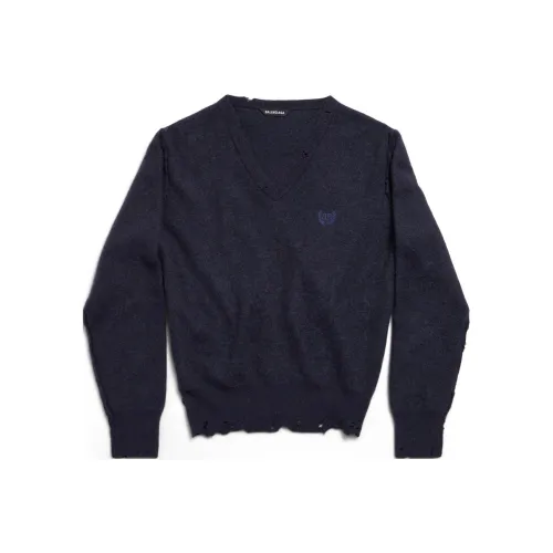 Balenciaga SS25 LAUREL CLASSIC INSIDE OUT Кашемировый свитер стандартный крой женский морской синий