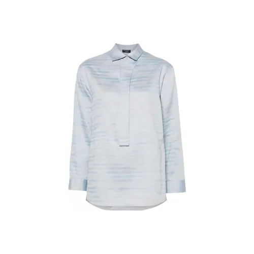 EMPORIO ARMANI Icon Linen Blend Shirt с Wavy Jacquard MOTIF Shirt Женская Sky Blue